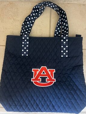 NWOT AUBURN UNIVERSITY QUILTED TOTE BAG DK BLUE PERFECT CONDT